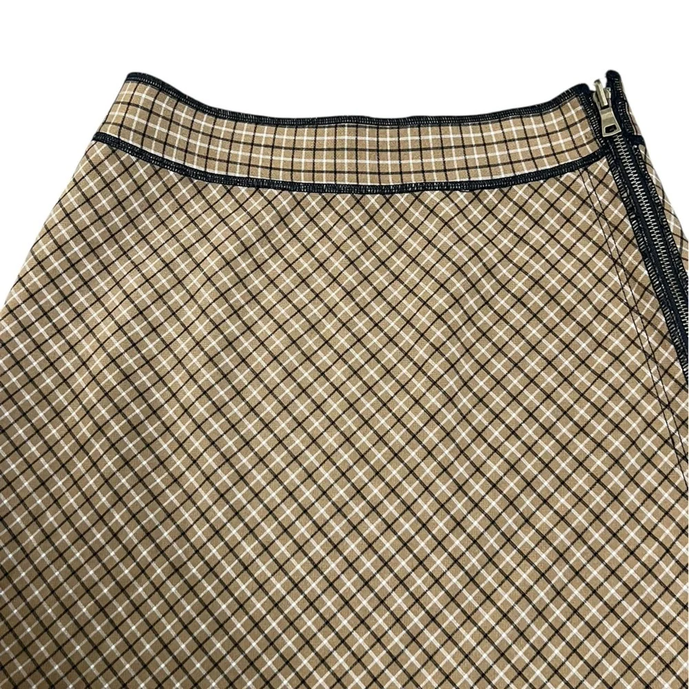 W by Worth tan black plaid a-line mini skirt with side zipper details academia